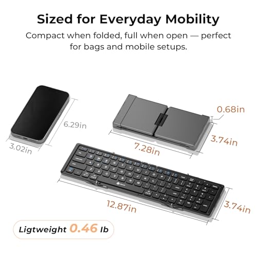 iClever Foldable Bluetooth Keyboard with Number Pad, BK09 Portable Compact Travel Keyboard, USB-C Rechargeable Wireless Folding Keyboard for iPad, iPhone, Android, Windows, Mac Laptop