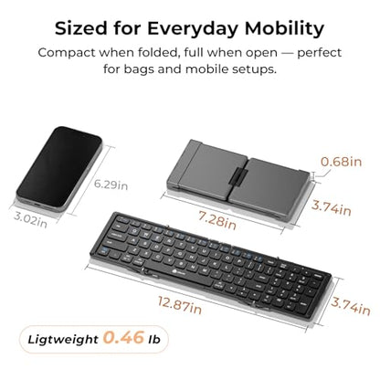 iClever Foldable Bluetooth Keyboard with Number Pad, BK09 Portable Compact Travel Keyboard, USB-C Rechargeable Wireless Folding Keyboard for iPad, iPhone, Android, Windows, Mac Laptop