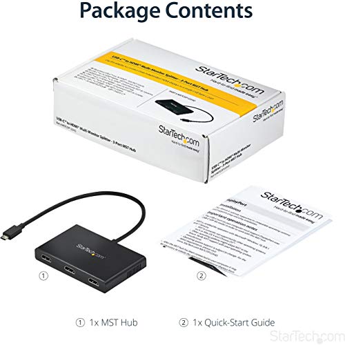StarTech USB-C to 3x HDMI MST Hub, Triple 1080p 60Hz, Dual 4K 30Hz | 3-port HDMI laptop display extender and splitter, DP Alt Mode 1.2 HBR2 MST, Thunderbolt USB4 compatible, Windows only