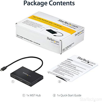 StarTech USB-C to 3x HDMI MST Hub, Triple 1080p 60Hz, Dual 4K 30Hz | 3-port HDMI laptop display extender and splitter, DP Alt Mode 1.2 HBR2 MST, Thunderbolt USB4 compatible, Windows only