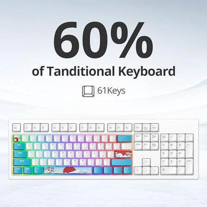 60% Mechanical Keyboard Blue and White, Compact 60 Percent Gaming Keyboard RGB Backlit, 61 Keys Mini Keyboard, USB Wired Office Keyboard for Windows Mac Laptop PC (61 Sea/Red Switches) - color: 61 Sea/Red Switch