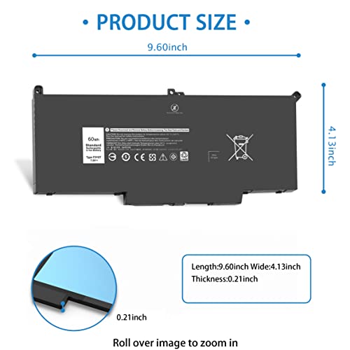 F3YGT 60WH Latitude 7480 7490 Battery 2X39G Replacement for Dell Latitude 12 7000 7280 7290/13 7000 7380 7390 P29S002/14 7000 7480 7490 P73G002 Series DM3WC KG7VF P73G DM6WC [60Wh/7.6V] - size: 9.6*4.13*0.21inch F3YGT