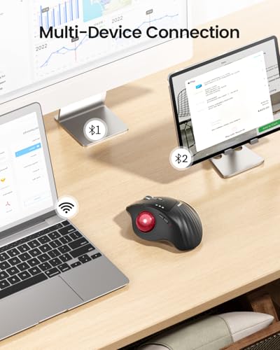 ProtoArc Wireless Trackball Mouse, EM01 NL Ergonomic Bluetooth Rollerball Thumb Rechargeable Computer Laptop Mouse, Adjustable Angle & 3 Device Connection for PC, Mac, Windows-Red Ball - color: Red Ball