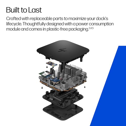 HP USB-C 100W G6 Dock + One Extra USB-C Cable Included, Future-Proof Design with Ambient LED Lighting, On-Screen Notifications, Extra USB-C Ports, HDMI 2.1, 120Hz - style: G6 + USB-C