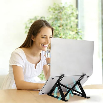 Adjustable Laptop Stand for Desk, Metal Foldable Laptop Riser Holder, Portable Desktop Book Stands, Ventilated Cooling Computer Notebook Stand Compatible with 10-17” Laptops - color: Black