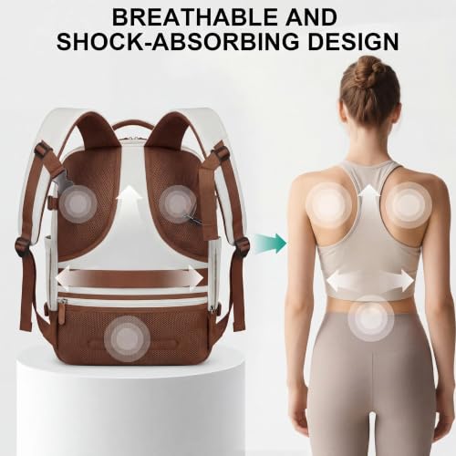 TILYMOL Travel Backpack for Women - 15.6 inch Laptop Backpack Airplane Flight Approved, Large Carry On Anti-theft Bag for Travel Work Business Weekender - color: Beige