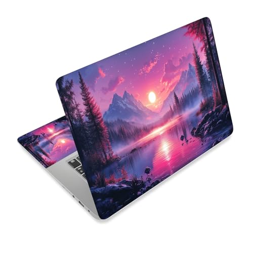Universal Laptop Skin Sticker Decal,15.6 Inch Laptop Vinyl Cover for 13" 14" 15.6" Laptop,Scratch-Resistant Waterproof Protector Wrap,Reusable with Wrist Pads,Pink Mountain Sunset - color: Pink Mountain Sunset