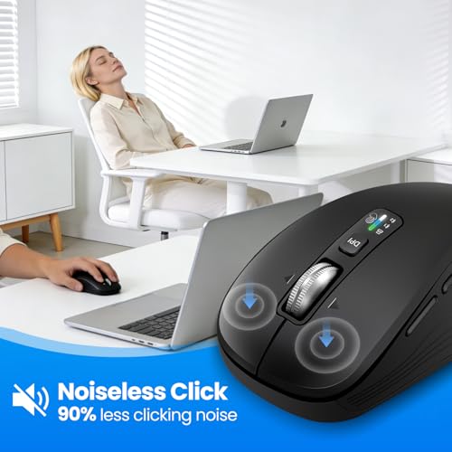 Wireless Bluetooth Mouse, 3-Device Multi-Mode (USB + 2 Bluetooth), 4-Way Metal Scroll Wheel, Adjustable DPI, Silent Click, Long Battery Life, Ergonomic Mouse for Laptop, PC, Mac, iPad (Black, 9) - color: Black