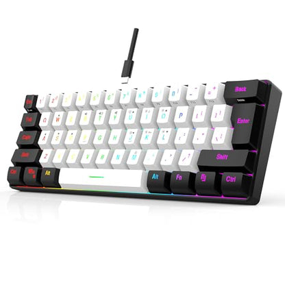 7KEYS 60% Wired Mini Gaming Keyboard, 14+ Mode RGB Light up, 25 Keys Anti-ghosting Mechanical Feel, Portable Ultra Compact 61-Key Black and White for Office Computer/PC/MAC/Laptop