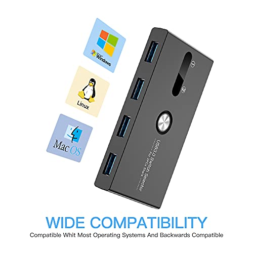 USB Switch, USB 3.0 Switcher 2 Computers Share 4 USB for PC Mouse Keyboard Printer Scanner, USB KVM Switch Selector Compatible with Windows, Mac, Linux - size: USB 3.0 SWITCH