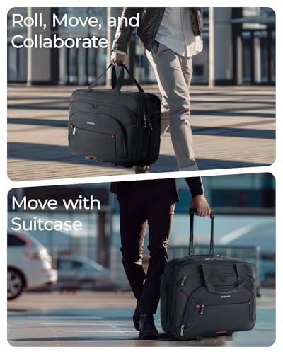 BAGSMART Rolling Laptop Bag, Briefcase with Wheels 17.3 Inch Laptop, Black | Fits 17.3 Inch Laptop, Overnight Rolling Bag with TSA Lock, Computer Bag for Travel/Men/Women, Black