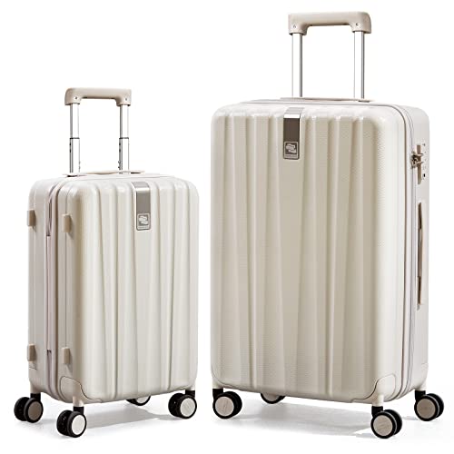 Hanke Luggage Sets 2 piece Carry On Luggage with Wheels PC Hard Shell Suitcases Lightweight Checked Travel Luggage Large Travel Suitcase Woman Men 20/29 Inch(Ivory White) - color: Ivory White, size: 2 Piece Set（20/29）