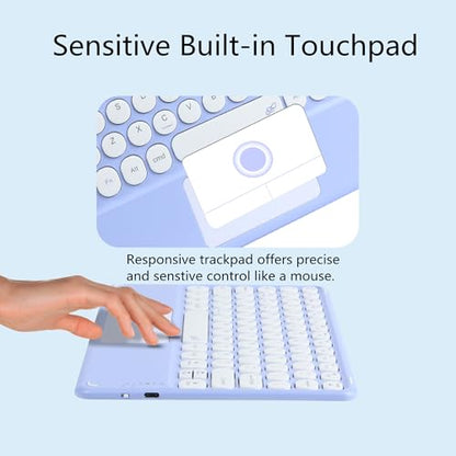 Wireless Bluetooth Keyboard with Touchpad 10inch Portable Rechargeable Slim Keyboard for iPad Pro/iPad Air/iPad 9.7/iPad 10.2/iPad mini and Other iOS Android Windows Devices(Purple) - color: Purple