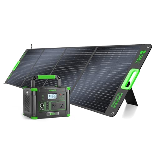 EBL 1000W Portable Power Station with 200W Portable Solar Panel | 23.5% High Efficiency Solar Panel, EBL 999Wh Solar Generator Kit for Camping, RV, Home Backup, Outdoor Adventures - color: Dark Green