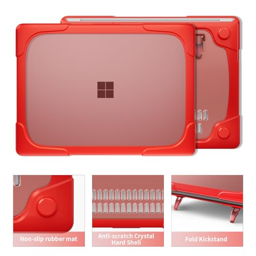 Batianda Durable Stand Case for Microsoft Surface Laptop 13.8 Inch, Red | Ergonomic Foldable Stand, Heavy Duty Matte Hard Shell, Fits 2024-2026 Surface Laptop 7/8th Edition for Business 13.8 Inch - color: Red