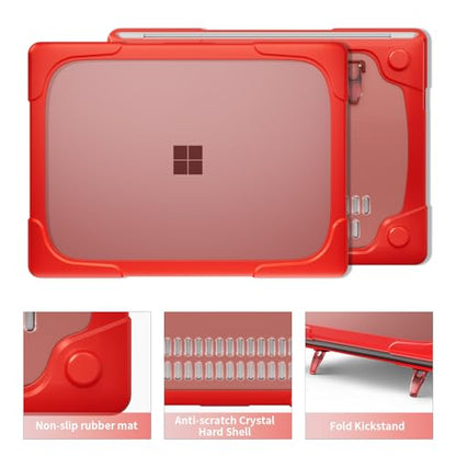 Batianda Durable Stand Case for Microsoft Surface Laptop 13.8 Inch, Red | Ergonomic Foldable Stand, Heavy Duty Matte Hard Shell, Fits 2024-2026 Surface Laptop 7/8th Edition for Business 13.8 Inch - color: Red