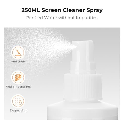 K&F CONCEPT 8-in-1 Screen Cleaning Kit, for Car, Computer, Laptop | with 250ml Cleaning Liquid, 30cm Pearl Towel, 2 Long Vacuum Cleaning Cloths, 4 Cleaning Brushes for TVs Tablets Phone Laptops