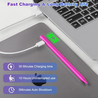 Stylus Pen for iPad A16 11th/10th Palm Rejection & Fast Charging Pen 2025-2018 Stylus Pencil for iPad 11th/A16/10/9/8/7/6th,Pro 12.9/11/13 inch M4,Air M2/M3/5/4/3,Mini A17/5th/6th - color: Rose Red