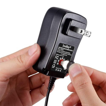 SoulBay 12V Power Supply Universal AC DC Adapter Charger with Adjustable Output 5V 9V 3V 6V 4.5V 7.5V 12 Volt 1A 1.5A 2A for LED Strip Light CCTV Camera BT Speaker GPS Webcam Router, 5 FT Cord, 30W