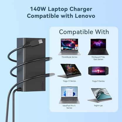 140W 135W USB C Charger 20V 7A Compatible with Lenovo Slim Pro 7 9, IdeaPad Pro 5, Yoga Pro 9 7,ThinkPad Z16 P16s P15s P14s E16 E15,ThinkBook 15 16,ldeapad 5Pro16 Gaming 2-in-1 AC Adapter