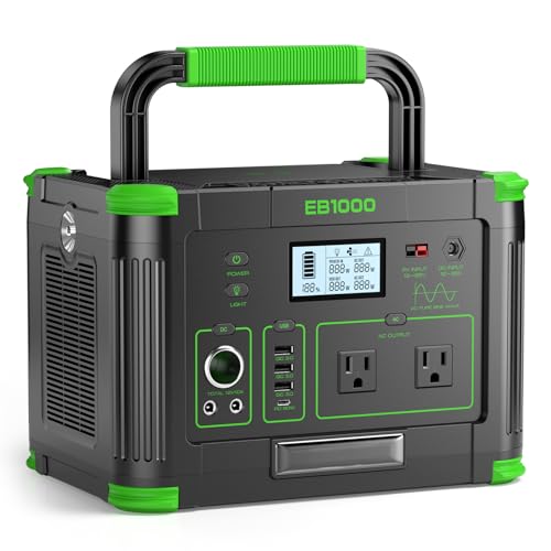 GRECELL 999Wh Portable Power Station 1000W for Outdoor & Home Backup | Solar Generator 10 Ports with 60W USB-C PD Fast Charging, Pure Sine Wave AC for Camping RV Van Off-Grid Living Emergency - color: Olive