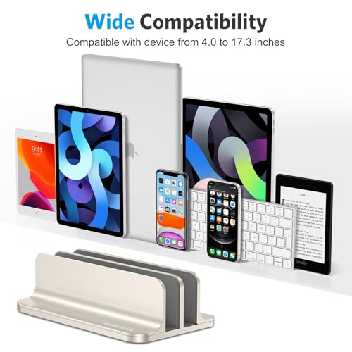 OMOTON Vertical Laptop Stand [Updated Double Version], Desktop Aluminum Mac Book Stand with Adjustable Dock Size, Fits All Mac Book, Surface, Chrome Book and Gaming Laptops (Up to 17.3") (Starlight) - color: Starlight