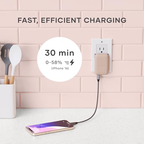 Satechi OntheGo 67W Wall Charger, GaN USB-C Fast Charging, Desert Rose | PD 3.0+PPS, dual-port power split (45W+20W), for MacBook, iPad, iPhone, Galaxy, Pixel, Steam Deck - color: Desert Rose