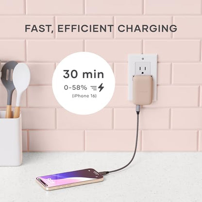 Satechi OntheGo 67W Wall Charger, GaN USB-C Fast Charging, Desert Rose | PD 3.0+PPS, dual-port power split (45W+20W), for MacBook, iPad, iPhone, Galaxy, Pixel, Steam Deck - color: Desert Rose
