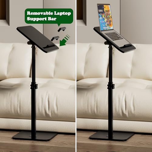 Black Side Tray Table for Couch - 360° Swivel Adjustable Height Rotating Sofa Table C Table End Table Laptop Desk with Phone & Tablet Slot, Perfect for Eating Working Reading, Fits Small Spaces - color: Black
