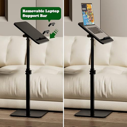 Black Side Tray Table for Couch - 360° Swivel Adjustable Height Rotating Sofa Table C Table End Table Laptop Desk with Phone & Tablet Slot, Perfect for Eating Working Reading, Fits Small Spaces - color: Black