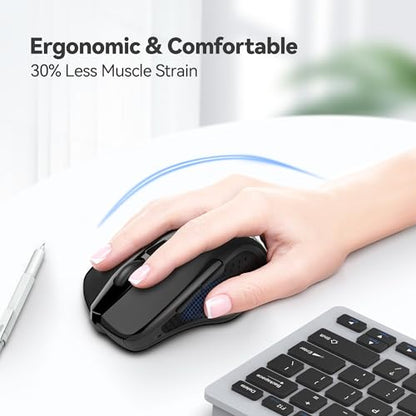 TECKNET Wireless Mouse, 2.4G Ergonomic Computer Mouse, 2600 DPI, Black | Ergonomic Design with Side Grips, Adjustable DPI, 2-Year Battery, Compact Size, USB-A Plug & Play, Wide OS Compatibility - color: Black