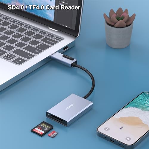 BENFEI SD 4.0 Card Reader, USB-C/USB-A 2-in-1 Memory Card Reader, for SDXC, SDHC, SD, MMC, RS-MMC, Micro SDXC, Micro SD, Micro SDHC Card, UHS-II, and UHS-I Cards - color: SD 4.0