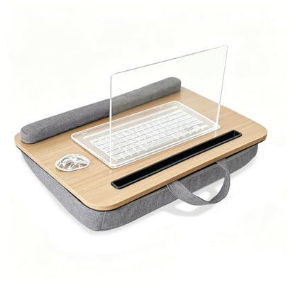 Lap Desk for Bed, Fits 14–17 Inch Laptops | Soft padded suhion,built-in pen slot,compact for bed,couch & travel use - color: Light Wood Color