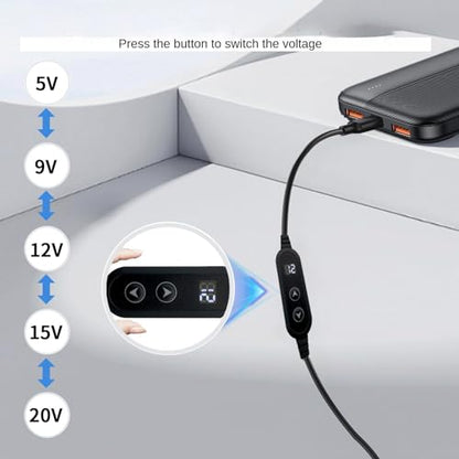 65W 5V-20V Adjustable USB-C PD to DC Fast Charger Cable, 4ft | Supports 5V/9V/12V/15V/20V output with 8 DC tips: 6.0x4.0, 6.3x3.0, 5.5x2.5/2.1/1.7, 4.7x1.7, 4.0x1.7, 3.5x1.35mm.
