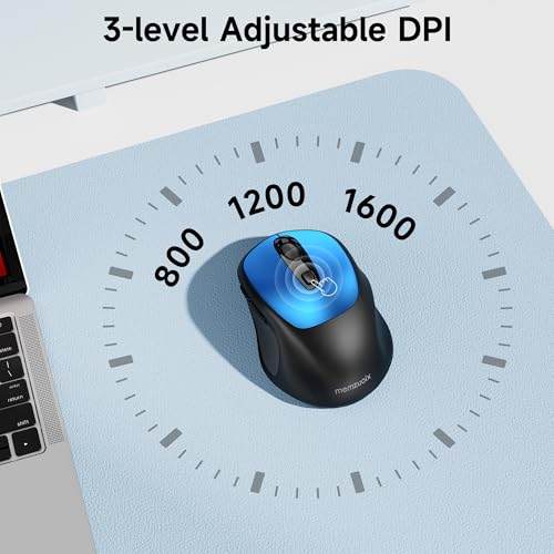 memzuoix Wireless Mouse, 2.4GHz Nano Receiver, 3 DPI Levels (800/1200/1600), 6 Buttons, Compatible with PC/Mac/Laptop (Blue) - color: Blue