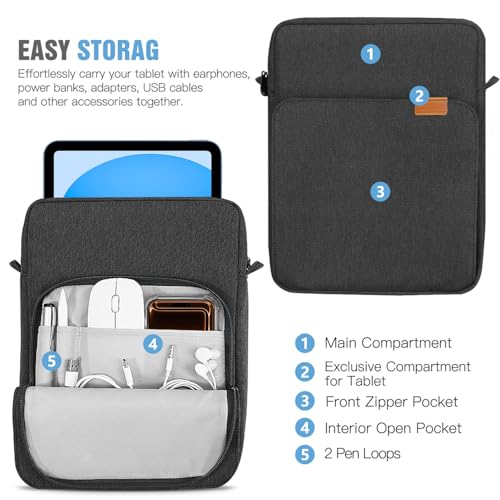 TiMOVO 9-11" Tablet Sleeve Bag Carrying Case with Strap, Black & Grey | Fits iPad A16 11", Pad Air 11/5th & 4th 10.9", 10th Gen/10.2", Galaxy Tab A11 Plus, Multi-Pocket, Handle, Padded Protection - color: Ab-Black & Grey, size: 9-11