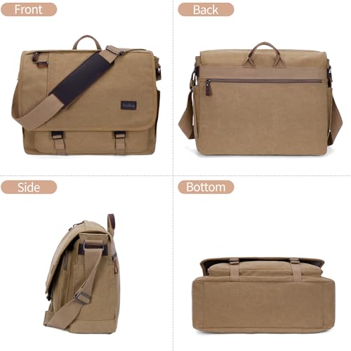 Nerlion Messenger Bag for Men 17-17.3 Inch Laptop Bag Canvas Water-resistant Computer Bag Shoulder Bag Work Briefcase Bookbag for College (Brown) - color: Brown