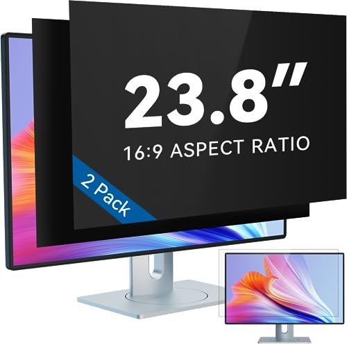 IPROKKO [2-Pack] 23.8 Inch Computer Privacy Screen Filter for 16:9 Widescreen Monitor, Removable 23.8in Anti Blue Light Glare Privacy Shield, Anti Spy Security Protector for Hp Dell Asus Acer Samsung - color: Black Monitor Screen, size: 2pcs-23.8inch 16:9