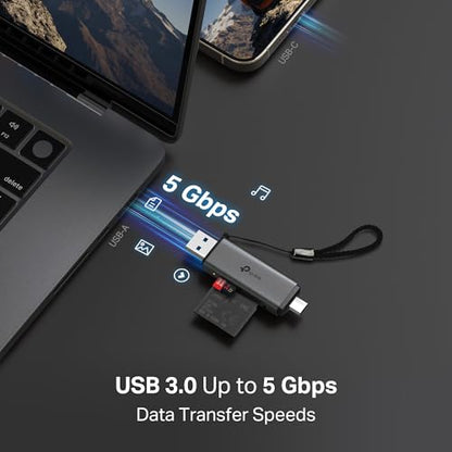 TP-Link SD Card Reader, 2-in-1 USB 3.0 Type-C&A Dual Slot Memory Card Reader for SD/Micro SD/SDHC/SDXC, High-Speed Data Transfer, Plug & Play with Windows, macOS, iPadOS, Android & Chrome OS (UA430D) - style: USB A&C