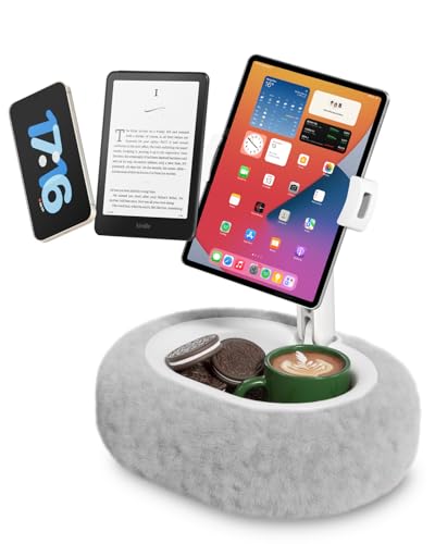 Viozon Tablet Pillow Stand,Kindle Pillow Stand, Compatible with 4-11" Tablet/Phone with Small Bowl, Kindle Holder Accessories,Idea for Reading and Video Watching On Bed,Gray - color: Grey