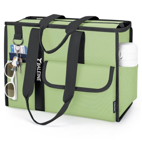 BALEINE Large Utility Tote Bag with Reinforced Bottom, Multi Pockets Foldable Tote Bag for Nurse, Travel, Work - color: Green, size: Large