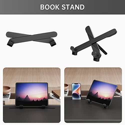 X TV Tray Table, Allpop Large TV Dinner Tray for Eating, Adjustable Folding Laptop Table with Book Stand, Cup Holder & Tablet Slot on Couch & Bed, Black - color: Black