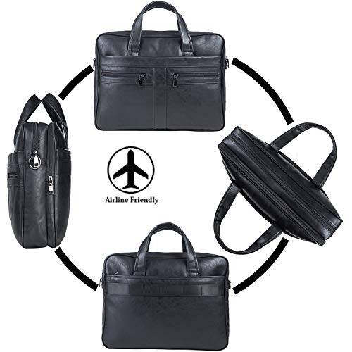 seyfocnia Men's Leather Messenger Bag, Laptop Briefcase Business Satchel Computer - size: 15.6inch, style: Black
