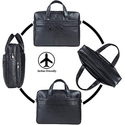 seyfocnia Men's Leather Messenger Bag, Laptop Briefcase Business Satchel Computer - size: 17.3inch, style: Black