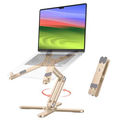 OMOTON LA10 360° Rotating Laptop Stand Riser Foldable for Desk, Gold | Aluminium Aolly, Adjustable Height Angles, Collaborative Work, Easy Storage, Fits Laptops up to 17", for MacBook Pro/Air HP - color: Gold