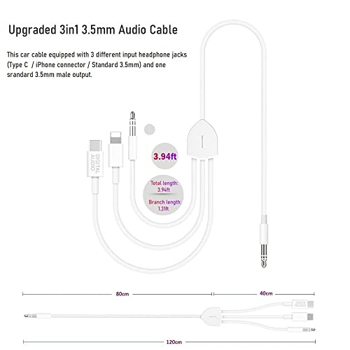 3in1USB C to 3.5mm AudioCable for iPhone/Samsung,Car Stereo,Headset,Speaker | Compatible with iPhone17 16 15 14 13 12 11 XS XR X 8 7 iPad Pro, Samsung Galaxy S23 S22 S21 Ultra