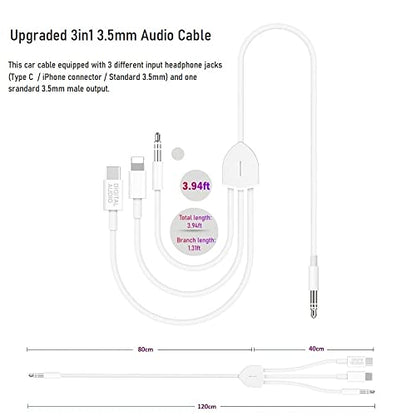 3in1USB C to 3.5mm AudioCable for iPhone/Samsung,Car Stereo,Headset,Speaker | Compatible with iPhone17 16 15 14 13 12 11 XS XR X 8 7 iPad Pro, Samsung Galaxy S23 S22 S21 Ultra