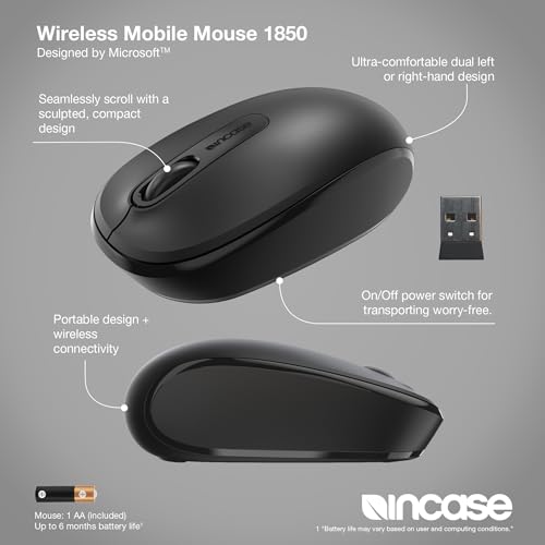 Incase Wireless Mobile Mouse 1850 – Designed by Microsoft – Compact, Comfortable, Right/Left Hand Use, 6-Month Battery Life, Nano Transceiver, Works with Mac/Windows 8/10/11 (Black) - color: Black