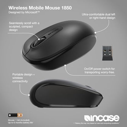 Incase Wireless Mobile Mouse 1850 – Designed by Microsoft – Compact, Comfortable, Right/Left Hand Use, 6-Month Battery Life, Nano Transceiver, Works with Mac/Windows 8/10/11 (Black) - color: Black