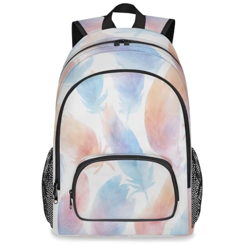 Watercolor Feather Large Backpack for Women and Men Waterproof Travel Laptop Backpack Lightweight Business Work Daypack Fits 17 Inch Computer - color: Multicolor 8